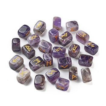 Rectangle Natural Amethyst Rune Stones, Healing Stones for Chakras Balancing, Crystal Therapy, Meditation, Reiki, Divination, 15~16x11~12x11~11.5mm, 25pcs/set