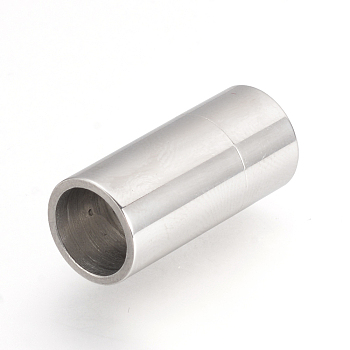 304 Stainless Steel Magnetic Clasps with Glue-in Ends, Column, Stainless Steel Color, 22x10mm, Hole: 8mm