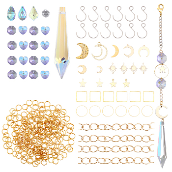 DIY Suncatcher Making Kits, including Glass Teardrop, Metal S-Hook Clasps, Moon & Star Pendant/Links, Platinum & Golden