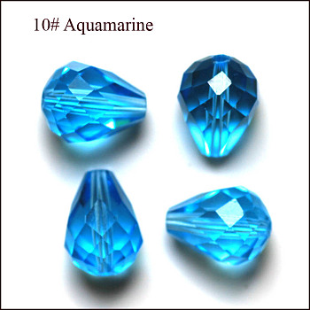 Imitation Austrian Crystal Beads, Grade AAA, Faceted, Drop, Deep Sky Blue, 8x10mm, Hole: 0.9~1mm