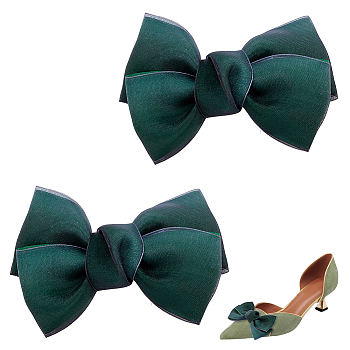 Polyester Bowknot Shoe Decorations, Detachable Shoe Buckle Clips, with Iron Findings, Dark Slate Gray, 59x101x18mm