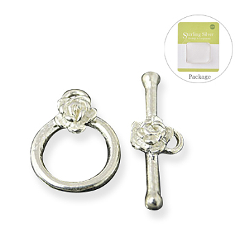 Sterling Silver Toggle Clasps, Ring: 15x11mm, Bar: 19x8mm, Hole: 2mm
