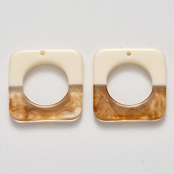 Two Tone Resin Pendants, Square with Ring, Peru, 26~27x26x4mm, Hole: 1.6mm