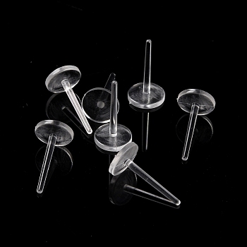 Plastic Flat Round Stud Earring Findings, Clear, 6mm, pin: 1mm