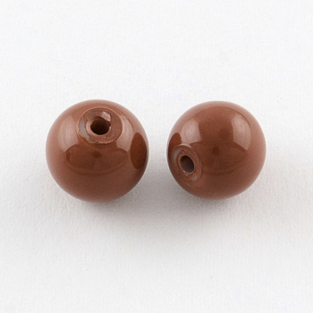 Painted Glass Bead Strands, Baking Paint, Round, Sienna, 10mm, Hole: 1.3~1.6mm, about 80pcs/strand, 31.4 inch