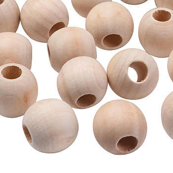 Natural Unfinished Wood Beads, Macrame Beads, Round Wooden Large Hole Beads for Craft Making, Lead Free, Floral White, 24x21mm, Hole: 9~11mm