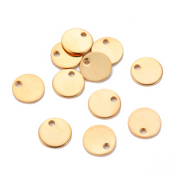201 Stainless Steel Stamping Blank Tag Pendants, Flat Round, Golden, 8x1mm, Hole: 1.2mm