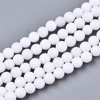 Natural White Jade Beads Strands, Round, White, 4mm, Hole: 0.5mm, about 91~95pcs/strand, 14.57 inch~15.35 inch(37~39cm)