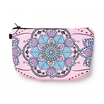 Polyester Tarp Zip Cosmetic Pouches, Rectangle with Flower Pattern, Pink, 14.4x21.7x2.1cm