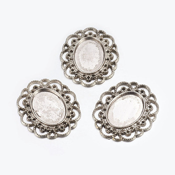 Alloy Bezel Cabochon Settings, DIY Material for Hair Accessories, Antique Silver, Cadmium Free & Nickel Free & Lead Free, 41x35x2mm, Hole: 1mm, Tray: 24x17.5