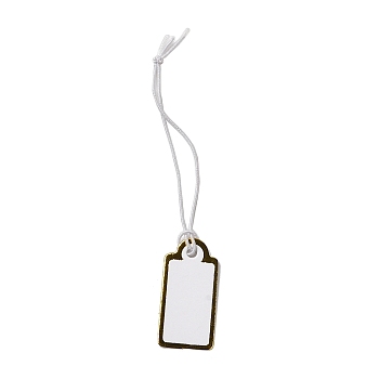 Paper Price Tags, with Elastic Cord, Rectangle, Gold, 7.7~8cm, Rectangle: 26x13x0.3mm