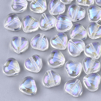 Transparent Glass Beads, AB Color Plated, Heart, Clear AB, 6x6x4mm, Hole: 0.9mm