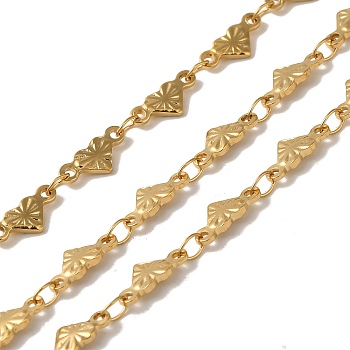 Ion Plating(IP) 304 Stainless Steel Heart Link Chains, Soldered, with Spool, Real 18K Gold Plated, 10x4.5x1.2mm, 10m/roll