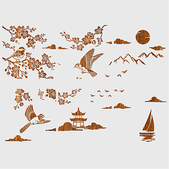 6Pcs 6 Styles PET Hollow Out Drawing Painting Stencils, for DIY Scrapbook, Photo Album, Floral & Bird & Sun & Mountain Pattern, Mixed Patterns, 300x300mm, 1pc/style