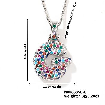 Brass Pave Colorful Cubic Zirconia Letter Pendant Box Chain Necklaces, Platinum, Letter G, 15.75 inch(40cm)