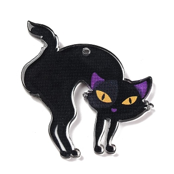 Halloween Theme Acrylic Pendants, Mixed Shapes, Cat Shape, 39x40x2.5mm, Hole: 1.6mm