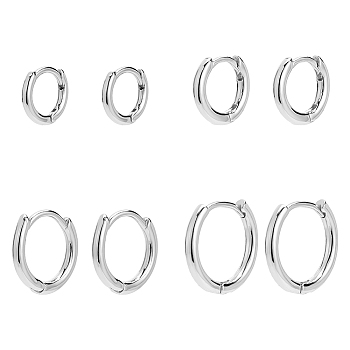 Elite 4Pairs 4 Styles Brass Huggie Hoop Earrings, Real Platinum Plated, 9.5~14.5x10.5~15.5x1.7~2mm, 1 Pair/style