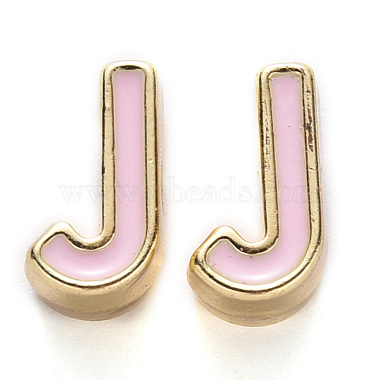 Light Gold Pink Alphabet Alloy+Enamel Beads