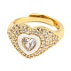 Enamel Heart Adjustable Ring with Clear Cubic Zirconia(RJEW-Q781-01G-04)-2