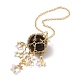 Natural Tiger Eye with Rack Plating Brass Pendants Decorations(AJEW-B023-01G-02)-3