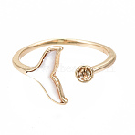 Brass Peg Bails Cuff Finger Ring Settings, for Half Drilled Bead, with Shell, Nickel Free, Mermaid Fishtail, Real 18K Gold Plated, US Size 6 3/4(17.1mm), Pin: 0.7mm(for Half Drilled Bead)(KK-S354-288-NF)