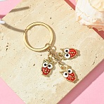 Alloy Enamel Keychain, with Iron Findings, Owl, Red, 7.6cm(KEYC-YW00078-01)
