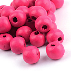 Natural Wood Beads, Dyed, Round, Camellia, 12x11mm, Hole: 4mm, about 1800pcs/1000g(WOOD-S662-11x12mm-A09)