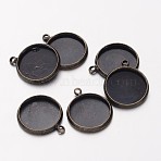 Brass Pendant Cabochon Settings, Plain Edge Bezel Cups, Lead Free & Cadmium Free, Antique Bronze, Tray: 12mm, 17x14x2mm, Hole: 1.5mm(X-KK-B534-D-AB-NF)
