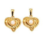 304 Stainless Steel & ABS Plastic Imitation Pearl Pendants, Layered Heart Charms, Golden, 20x18.5x6.5mm, Hole: 6x2.5mm(STAS-C172-01A-G)