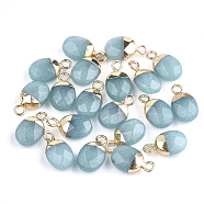 Electroplate Natural Jade Charms, with Iron Findings, Faceted, Oval, Golden, 14~15x8x5~5.5mm, Hole: 1.8mm(G-S344-09A)