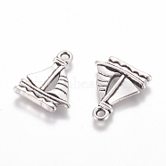 Tibetan Style Alloy Pendants, Sailing Boat Charms, Lead & Cadmium & Nickel Free, Antique Silver, about 20mm long,16.5mm wide,2mm thick, hole: 2mm(EDD022Y-NF)