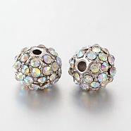 Metal Alloy Rhinestone Beads, Round, Platinum, Colorful, Size: about 10mm in diameter, hole: 2mm.(X-ALRI-Q201-1)