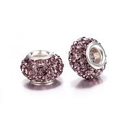 Grade A Rhinestone European Beads, Large Hole Beads, Resin, with Silver Color Plated Brass Core, Rondelle, Light Amethyst, 15x10mm, Hole: 5mm(CPDL-H001-5)