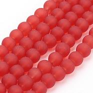 Frosted Glass Bead Strands, Round, FireBrick, 8mm, Hole: 2mm, about 105pcs/strands, 31 inch(X-GGB8MMY-DK35)
