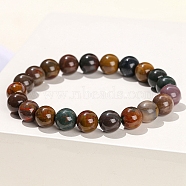 Natural Green Ocean Agate Round Stretch Bracelets for Women, Inner Diameter: 2-3/8 inch(6cm), Bead: 6mm(PW-WG91270-01)