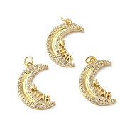 Rack Plating Brass Pave Cubic Zirconia Pendants, with Jump Ring, Lead Free & Cadmium Free, Real 18K Gold Plated, Long-Lasting Plated, Moon with Word Star Charm, Clear, 23x15.5x2.5mm, Hole: 3.4mm(KK-O142-33G)