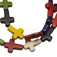 Synthetic Magnesite Beads Strands, Cross, Dyed, Mixed Color, Size: about 12mm wide, 16mm long, 4mm thick, hole: 1mm, 23~25pcs/strand, 15.5 inch(X-TURQ-16X12-3)