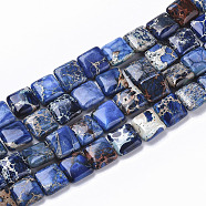 Natural Imperial Jasper Beads Strands, Dyed, Flat Slice Square Beads, Blue, 10x10x4mm, Hole: 1mm, about 38~40pcs/Strand, 15.16 inch(38.5cm)(G-S355-90A)