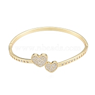 Clear Cubic Zirconia Double Heart Bangles, Brass Jewelry for Women, Real 18K Gold Plated, Inner Diameter: 2-1/8x2-3/8 inch(5.3x6.05cm)(BJEW-G651-01G)