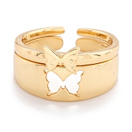 Brass Cuff Rings, Open Rings, Couple Rings, Long-Lasting Plated, Butterfly, Golden, US Size 6 3/4(17.1mm), 2pcs/set(RJEW-I077-23G)