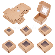 BENECREAT 24Pcs 6 Styles Paper with PVC Candy Boxes, with Square Window, for Bakery Box, Baby Shower Gift Box, Square, BurlyWood, 4pcs/style(CON-BC0002-14A)