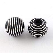 Plating Acrylic European Beads, Large Hole Round Beads, Silver Metal Enlaced, Black, 18.5~19x19.5~20mm, Hole: 4.5~5mm(X-PACR-S452-02)