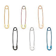 Unicraftale 12Pcs 6 Colors 304 Stainless Steel Safety Pin Hoop Earrings for Women, Mixed Color, 39x8x2mm, Pin: 0.7mm, 2Pcs/color(AJEW-UN0001-40)