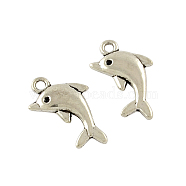 Tibetan Style Alloy Dolphin Pendant Rhinestone Settings, Cadmium Free & Lead Free, Antique Silver, Fit for 1mm rhinestone, 23x13x3.5mm, Hole: 2mm, about 277pcs/500g(TIBEP-Q043-344-RS)