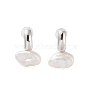 925 Sterling Silver Studs Earring, with Natural Pearl, Platinum, 17x11mm(EJEW-H002-05P)