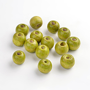 Natural Wood Beads, Dyed, Round, Lime Green, 12x10.5mm, Hole: 3mm, about 1800pcs/1000g(TB12mmY-7)