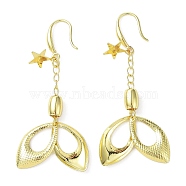 Rack Plating Brass Star & Horse Eye Dnagle Earrings, Long Drop Earrings, Long-Lasting Plated, Real 18K Gold Plated, 68x13.5mm(KK-C029-09G)