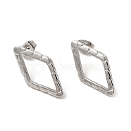 304 Stainless Steel Stud Earrings for Women, Rhombus, Stainless Steel Color, 24x13mm, Pin: 0.8mm(EJEW-I281-36P)