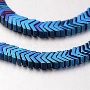 Electroplate Non-magnetic Synthetic Hematite Bead Strands, Arrowhead, Blue Plated, 4x6x3mm, Hole: 1mm, about 206pcs/strand, 15.7 inch(G-F300-19-05)