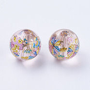Flower Picture Printed Glass Beads, Round, Thistle, 12x11mm, Hole: 1.5mm(GLAA-E399-12mm-D06)